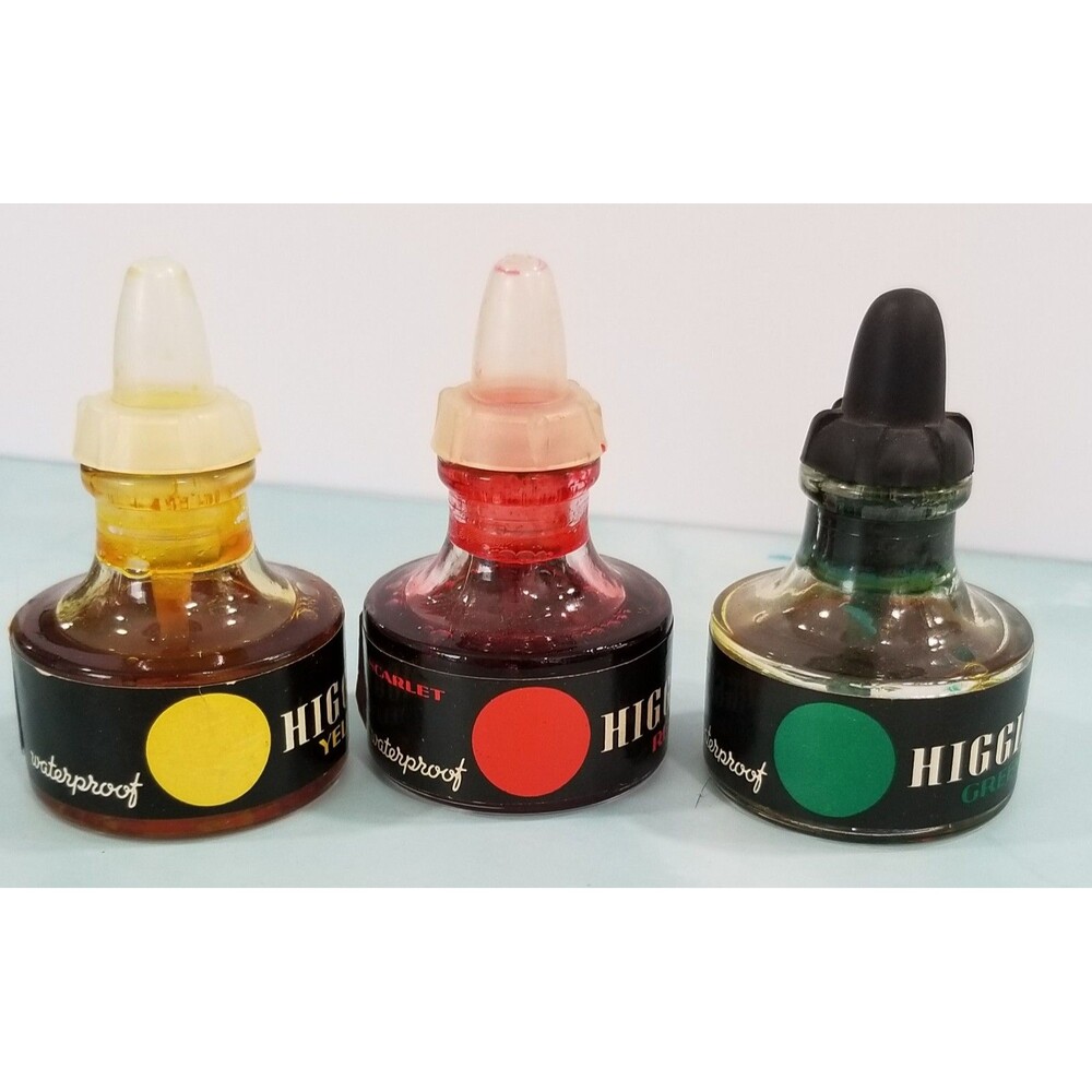 Vintage Higgins Ink Bottles & Pigment Jar Lot